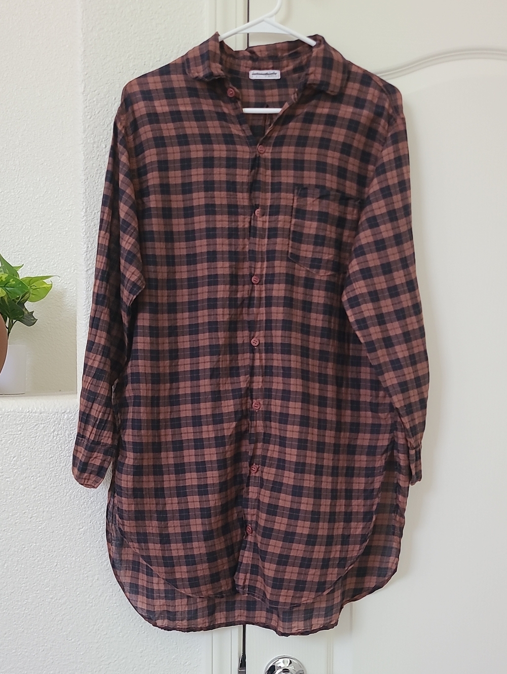 CP Shades Free People Marella Rust Brown Black Plaid Button-Up Shirt Silk Cotton
